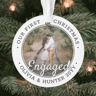 2 Foto Verloving 1st Kerstmis zwart-wit Ornament