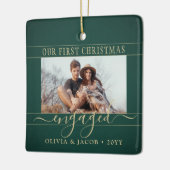 2 Foto Verloving First KerstGreen en Gold Keramisch Ornament (Links)