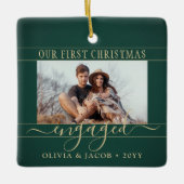 2 Foto Verloving First KerstGreen en Gold Keramisch Ornament (Voorkant)