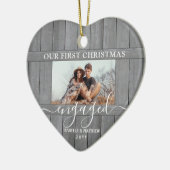 2 Foto voor eerste kerstmis: Faux Wood Heart Keramisch Ornament (Links)