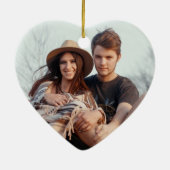 2 Foto voor eerste kerstmis: groen & gouden hart Keramisch Ornament (Achterkant)