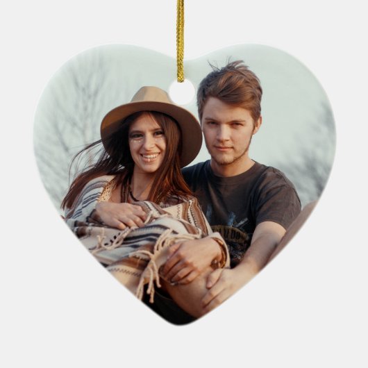 2 Foto voor eerste kerstmis: marine & Gold Heart Keramisch Ornament (Achterkant)