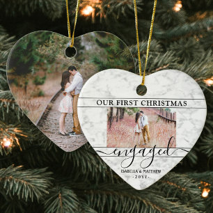 2 Foto voor eerste kerstmis met Faux Marble Heart Keramisch Ornament