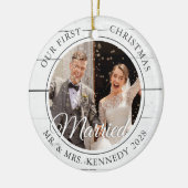 2 Foto voor het eerst met Kerstmis gehuwd wit hout Keramisch Ornament (Links)