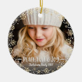 2 Foto Vrede Liefde Vreugde Gouden Sneeuwvlok Kers Keramisch Ornament (Voorkant)