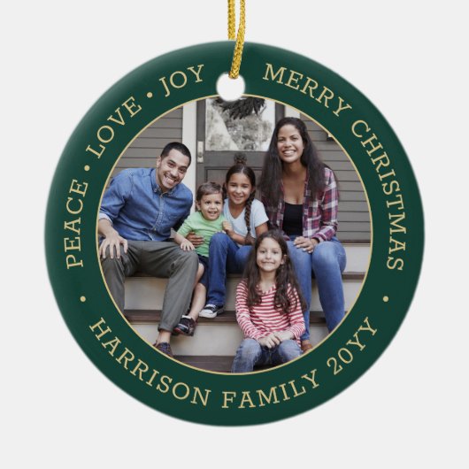 2 Foto Vrede Liefde Vreugde Vrolijk Kerstmis Groen Keramisch Ornament (Voorkant)