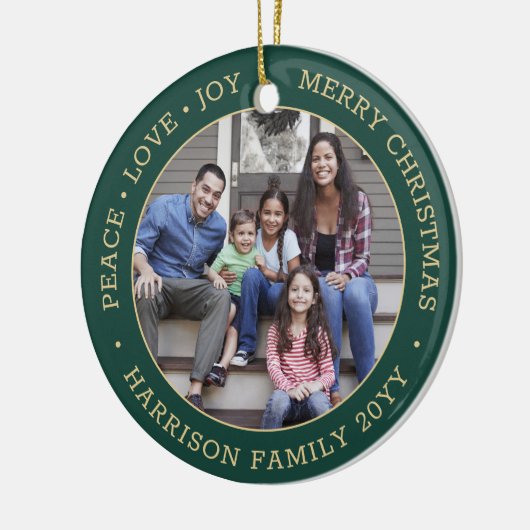 2 Foto Vrede Liefde Vreugde Vrolijk Kerstmis Groen Keramisch Ornament (Links)