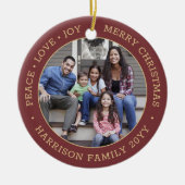 2 Foto Vrede Liefde Vreugde Vrolijk Kerstmis Rood  Keramisch Ornament (Voorkant)