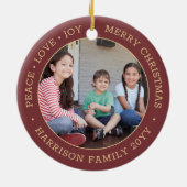 2 Foto Vrede Liefde Vreugde Vrolijk Kerstmis Rood  Keramisch Ornament (Achterkant)