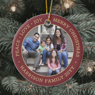 2 Foto Vrede Liefde Vreugde Vrolijk Kerstmis Rood Keramisch Ornament