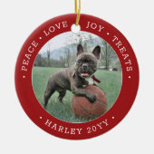 2 Foto Vredesliefhebber behandelt Cute Dog Red & W Keramisch Ornament (Voorkant)