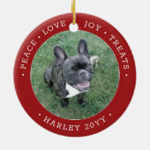 2 Foto Vredesliefhebber behandelt Cute Dog Red & W Keramisch Ornament (Achterkant)