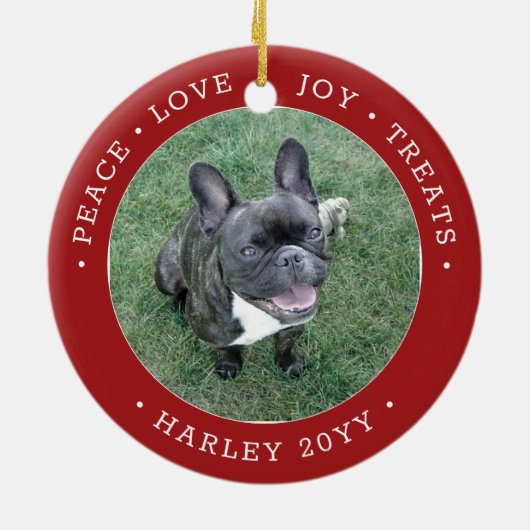 2 Foto Vredesliefhebber behandelt Cute Dog Red & W Keramisch Ornament (Achterkant)