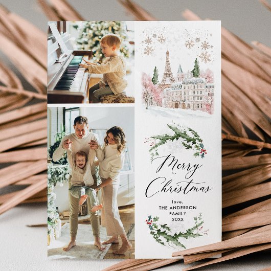 2 Foto Vrolijk Kerstfeest Elegante Winter Paris Sc Feestdagenkaart