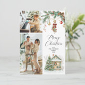 2 Foto Vrolijk Kerstfeest Winter Greenery Foliage Feestdagenkaart (Staand voorkant)