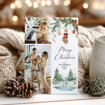 2 Foto Vrolijk Kerstfeest Winter Scene & Mistletoe