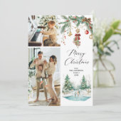 2 Foto Vrolijk Kerstfeest Winter Scene & Mistletoe Feestdagenkaart (Staand voorkant)