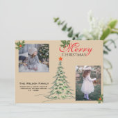 2 Foto Vrolijk Kerstmis & Greenery Branches Feestdagenkaart (Staand voorkant)