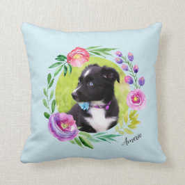 2 Foto Waterverf Floral Wreath Pet | Licht blauw Kussen