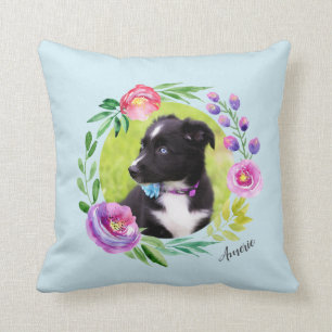 2 Foto Waterverf Floral Wreath Pet   Licht blauw Kussen