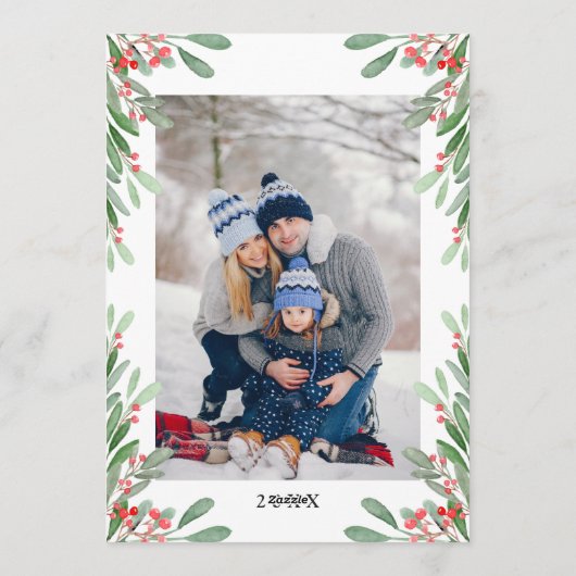 2 FOTO Waterverf Mistletoe Holly Berry Kerstmis Feestdagenkaart (Achterkant)