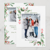 2 FOTO Waterverf Mistletoe Holly Berry Kerstmis Feestdagenkaart (Voorkant / Achterkant)