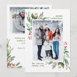 2 FOTO Waterverf Mistletoe Holly Berry Kerstmis Feestdagenkaart