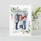 2 FOTO Waterverf Mistletoe Holly Berry Kerstmis Feestdagenkaart (Staand voorkant)