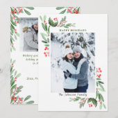 2 FOTO Waterverf Mistletoe Holly Berry Kerstmis Feestdagenkaart (Voorkant / Achterkant)