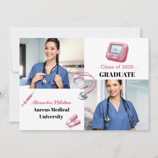 2 Foto Waterverf Roze Verpleegschool Afstuderen Aankondiging (Voorkant)