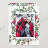 2 FOTO Waterverf Winter Rozen kerstmis Feestdagenkaart (Voorkant / Achterkant)