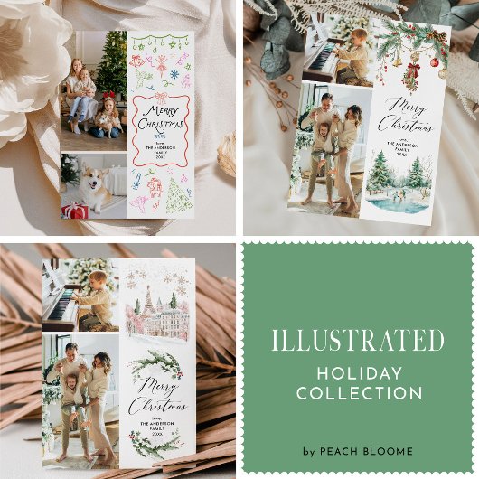 2 Foto Wavy grillige hand getrokken kerst Kaart