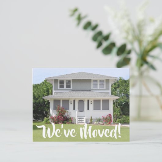 2 Foto We hebben Script New Change of Address verp Aankondigingskaart (Staand voorkant)