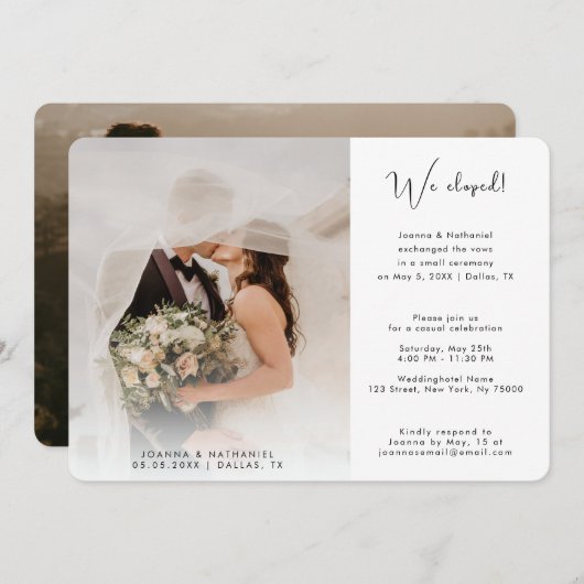 2 Foto We Zijn Gevlucht Net Getrouwd Aankondiging  (Voorkant / Achterkant)