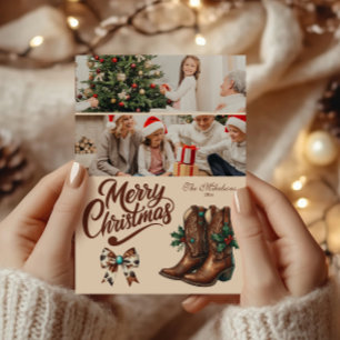 2 Foto Western Boog & Laarzen Kerstmis Feestdagenkaart