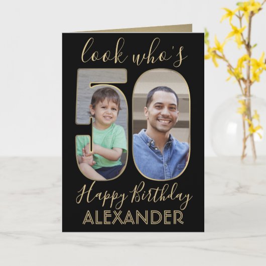 2 Foto: Wie is 50 50ste verjaardag zwart goud? Kaart (Gele Bloem)