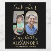 2 Foto: Wie is 50 50ste verjaardag zwart goud? Wijn Etiket (Enkel label)