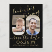 2 Foto: wie is 50-jarige dag sparen de datum goud Aankondigingskaart (Voorkant)