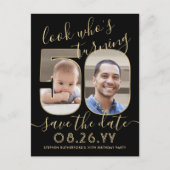 2 Foto: wie is 50-jarige dag sparen de datum goud Aankondigingskaart (Voorkant)