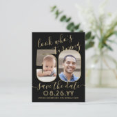 2 Foto: wie is 50-jarige dag sparen de datum goud Aankondigingskaart (Staand voorkant)