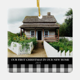 2 FOTO XMAS NIEUWE HOME BUFFALO PLAID CHRISTMAS KERAMISCH ORNAMENT