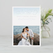 2 Foto & Zilver Schrift Zeezijde Bruiloft Folie Uitnodiging (Staand Voorkant)