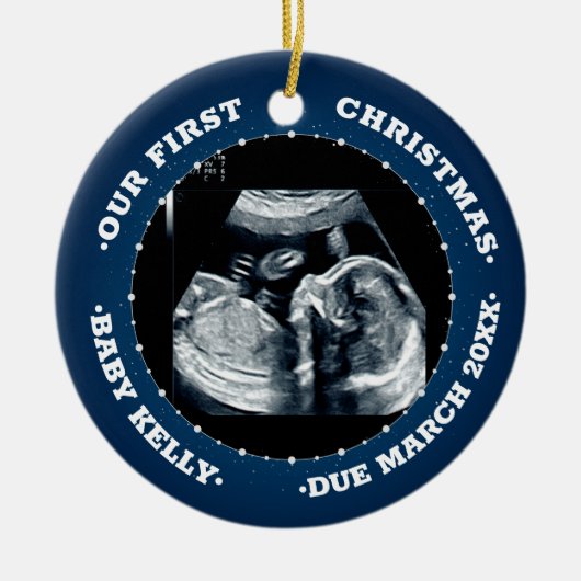 2 foto Zwangerschap Aankondiging verwacht ouders Keramisch Ornament (Voorkant)