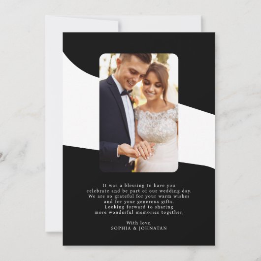 2 foto zwart-wit bruiloft dank u kaart (Achterkant)