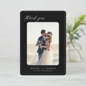 2 foto zwart-wit elegante bruiloft bedankkaart (Staand voorkant)