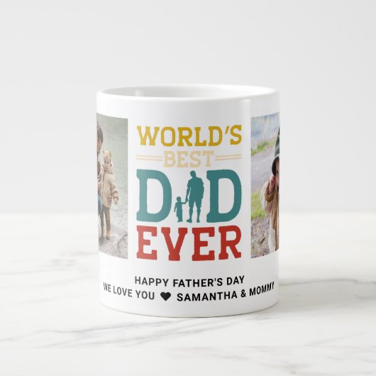 2 fotocollage beste papa ooit elke groet toevoegen grote koffiekop (Voorkant)