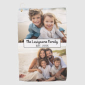 2 Fotocollage Familienaam - Horizontale foto's Golfhanddoek (Voorkant)