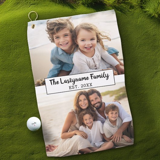 2 Fotocollage Familienaam - Horizontale foto's Golfhanddoek