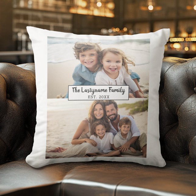 2 Fotocollage Familienaam - Horizontale foto's Kussen (Custom Photo Pillow)