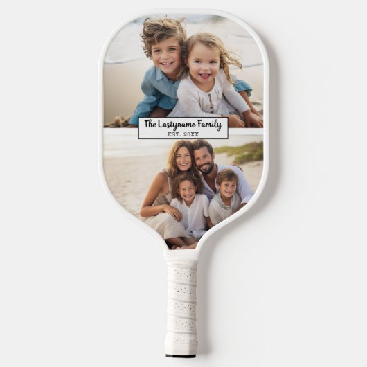 2 Fotocollage Familienaam - Horizontale foto's Pickleball Paddle (Achterkant)